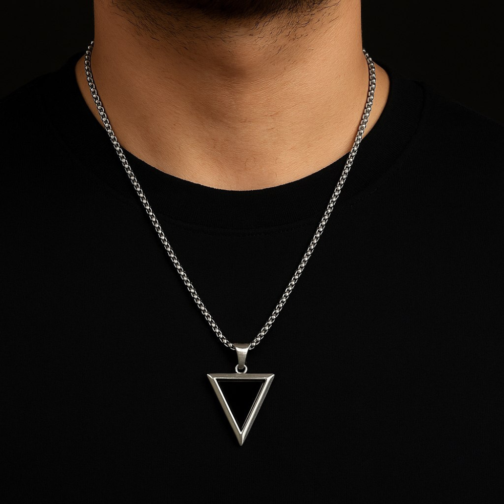 Sleek Black Triangle Pendant Necklace for Men