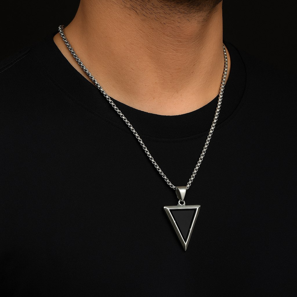 Sleek Black Triangle Pendant Necklace for Men