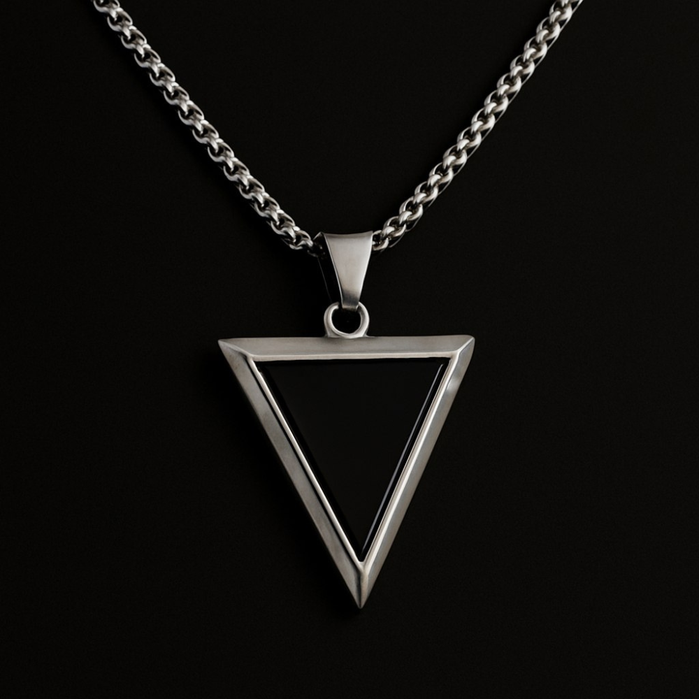 Sleek Black Triangle Pendant Necklace for Men